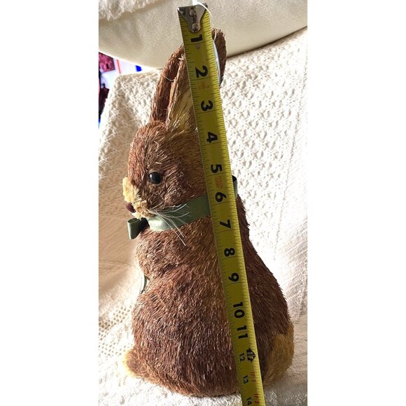 Pier 1 Rustic 12" Decorative Easter Bunny W/Green Ribbon Spring - Picture 6 of 7